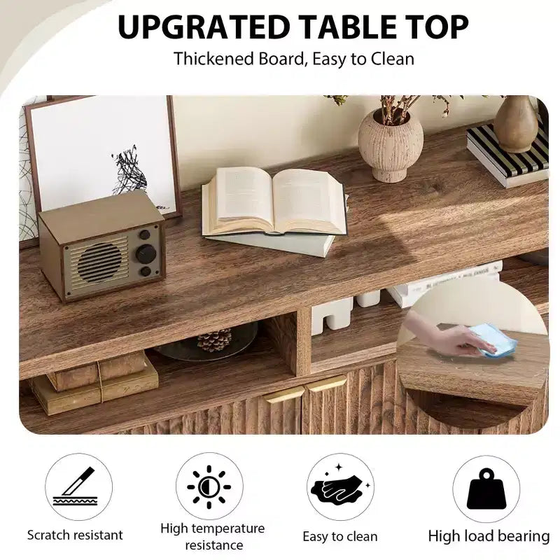 GustoWave 65.8 in Credenza Buffet con Ante Scanalate, Mobile Contenitore Moderno da Cucina con Ante Scanalate, Elegante Texture del Legno