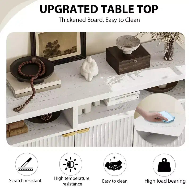 GustoWave 65.8 in Credenza Buffet con Ante Scanalate, Mobile Contenitore Moderno da Cucina con Ante Scanalate, Elegante Texture del Legno