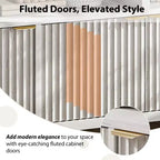 GustoWave 65.8 in Credenza Buffet con Ante Scanalate, Mobile Contenitore Moderno da Cucina con Ante Scanalate, Elegante Texture del Legno