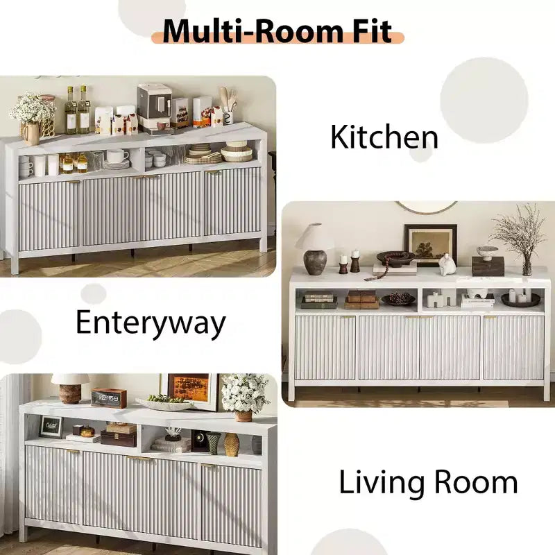 GustoWave 65.8 in Credenza Buffet con Ante Scanalate, Mobile Contenitore Moderno da Cucina con Ante Scanalate, Elegante Texture del Legno