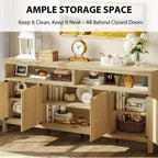 GustoWave 65.8 in Credenza Buffet con Ante Scanalate, Mobile Contenitore Moderno da Cucina con Ante Scanalate, Elegante Texture del Legno
