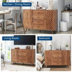 GustoWave 47, mobile buffet in legno massiccio con 2 ante e 4 cassetti, grande credenza con incisione a rombo