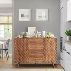 GustoWave 47, mobile buffet in legno massiccio con 2 ante e 4 cassetti, grande credenza con incisione a rombo