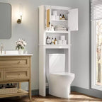 GustoWave Mobiletto da bagno stile rustico con ante in rattan, Organizzatore da bagno indipendente in legno sopra il WC con ripiano regolabile