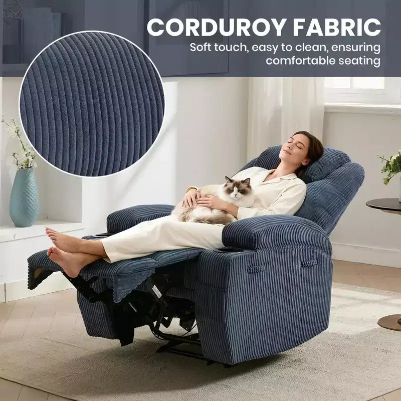 Poltrona reclinabile in velluto a coste ultra confortevole per spazi ridotti, poltrone reclinabili elettriche aggiornate per adulti con 2 tasche laterali