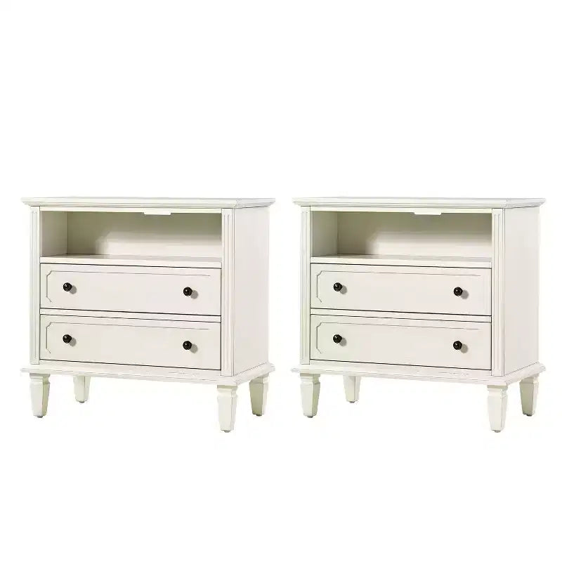 Davide 2 - Drawer Solid Wood end table with Solid Wood Legs Set of 2|ARTFUL LIVING DESIGNS-WHITE