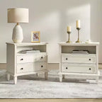 Davide 2 - Tavolino da Notte con Cassetto in Legno Massello e Gambe in Legno Massello Set di 2|ARTFUL LIVING DESIGNS-BIANCO