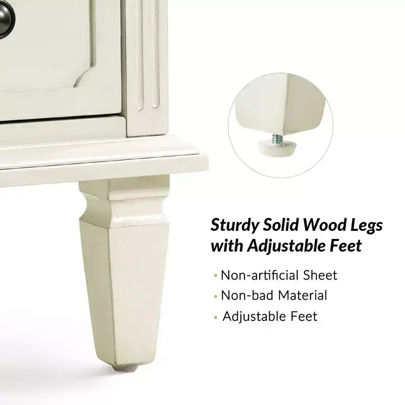 Davide 2 - Tavolino da Notte con Cassetto in Legno Massello e Gambe in Legno Massello Set di 2|ARTFUL LIVING DESIGNS-BIANCO