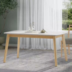 Okak 59IN Minimalism Retangular Dining Table, Kitchen Table with Rubberwood Legs, Dinner Table for Dining Room, Kitchen, White Oak