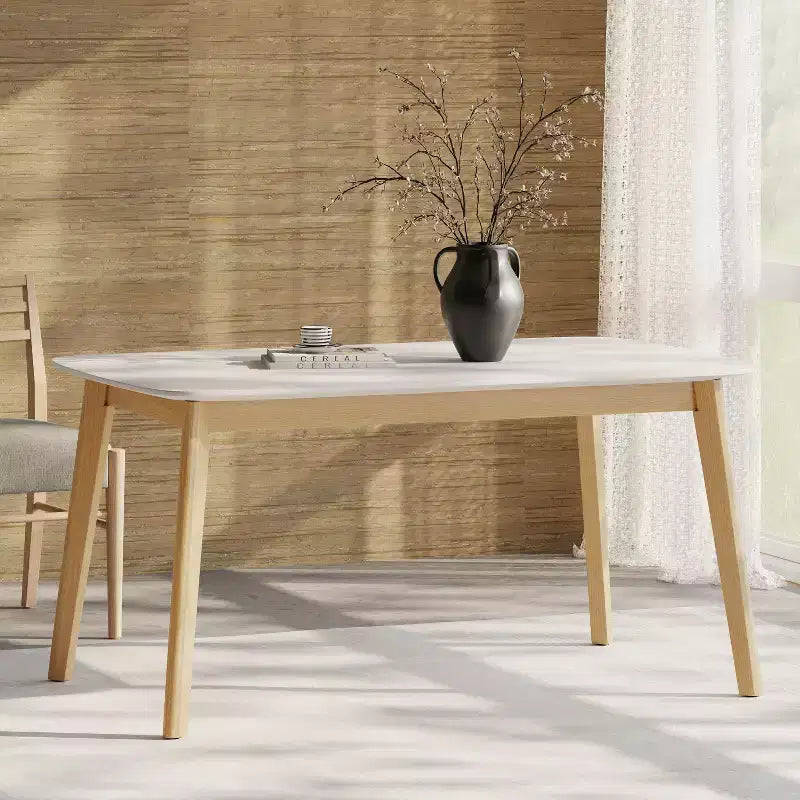Okak 59IN Tavolo da pranzo rettangolare minimalista, tavolo da cucina con gambe in legno di caucciù, tavolo da pranzo per sala da pranzo, cucina, quercia bianca