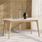 Okak 59IN Tavolo da pranzo rettangolare minimalista, tavolo da cucina con gambe in legno di caucciù, tavolo da pranzo per sala da pranzo, cucina, quercia bianca