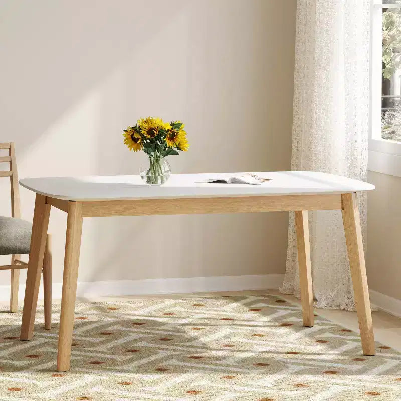 Okak 59IN Tavolo da pranzo rettangolare minimalista, tavolo da cucina con gambe in legno di caucciù, tavolo da pranzo per sala da pranzo, cucina, quercia bianca