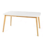 Okak 59IN Tavolo da pranzo rettangolare minimalista, tavolo da cucina con gambe in legno di caucciù, tavolo da pranzo per sala da pranzo, cucina, quercia bianca