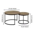 Homy Casa Set di 2 Tavolini da Caffè Nidificanti con Piani Tondi in Legno e Struttura in Metallo, Rovere Naturale