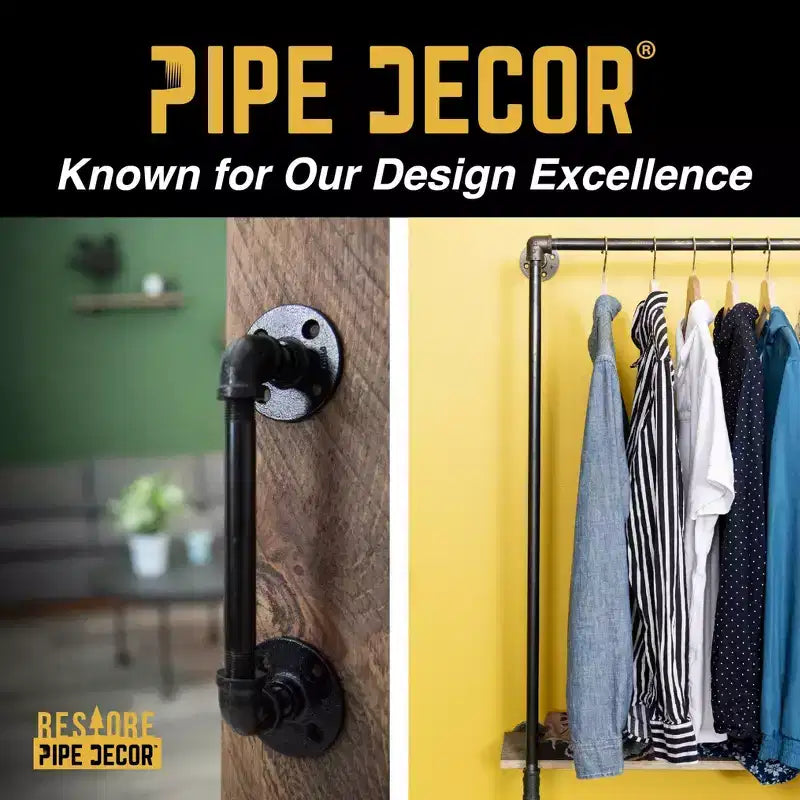 Pipe Decor 36 in. Appendiabiti a parete con ripiano in legno, Riverstone Grey