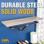 Pipe Decor 36 in. Appendiabiti a parete con ripiano in legno, Riverstone Grey