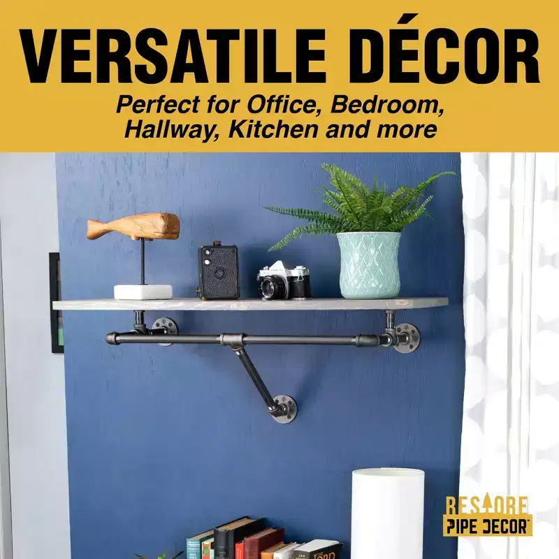 Pipe Decor 36 in. Appendiabiti a parete con ripiano in legno, Riverstone Grey