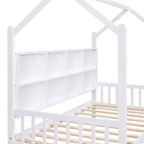Letto a capanna singolo con rotelle e ripiani portaoggetti, Letto a tenda in legno stile Montessori per bambini, Bianco