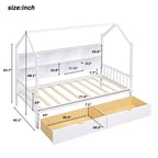 Letto a capanna singolo con rotelle e ripiani portaoggetti, Letto a tenda in legno stile Montessori per bambini, Bianco