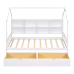 Letto a capanna singolo con rotelle e ripiani portaoggetti, Letto a tenda in legno stile Montessori per bambini, Bianco