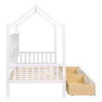Letto a capanna singolo con rotelle e ripiani portaoggetti, Letto a tenda in legno stile Montessori per bambini, Bianco