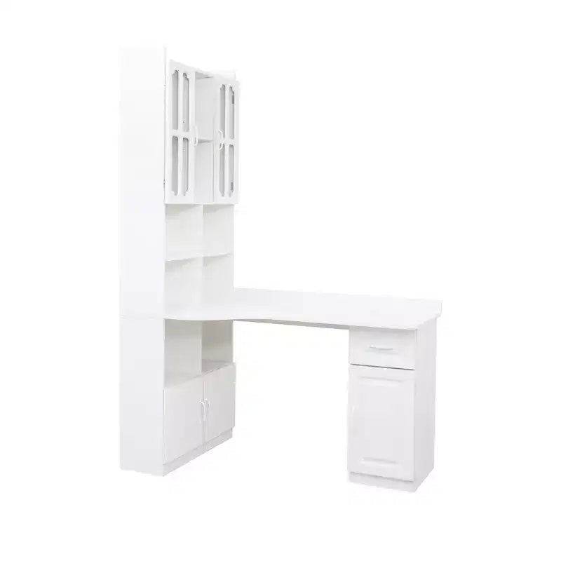 CLIHOME Scrivania angolare a L 2 in 1 per computer, per casa, ufficio o studio, tavolo da studio con cassetti, libreria e mensola superiore, ampio spazio di lavoro