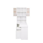 CLIHOME Scrivania angolare a L 2 in 1 per computer, per casa, ufficio o studio, tavolo da studio con cassetti, libreria e mensola superiore, ampio spazio di lavoro