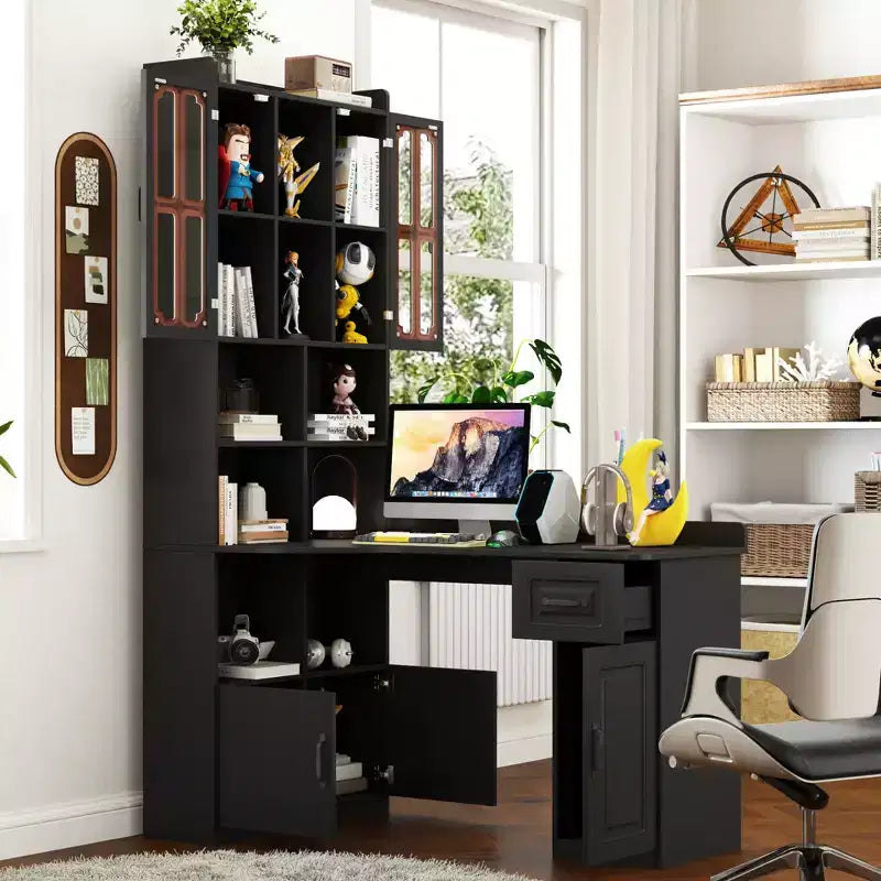 CLIHOME Scrivania angolare a L 2 in 1 per computer, per casa, ufficio o studio, tavolo da studio con cassetti, libreria e mensola superiore, ampio spazio di lavoro