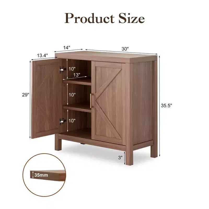Credenza portaoggetti da 30 pollici, mobile a due ante in legno con 2 ripiani regolabili, credenza rustica marrone per ingresso, cucina, camera da letto, soggiorno