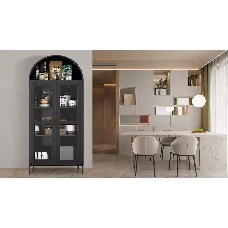 Armadietto portaoggetti alto 185 cm con anta in vetro e ripiani regolabili, organizer/libreria da esposizione per cucina/sala da pranzo/soggiorno