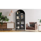 Armadietto portaoggetti alto 185 cm con anta in vetro e ripiani regolabili, organizer/libreria da esposizione per cucina/sala da pranzo/soggiorno