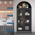 Armadietto portaoggetti alto 185 cm con anta in vetro e ripiani regolabili, organizer/libreria da esposizione per cucina/sala da pranzo/soggiorno