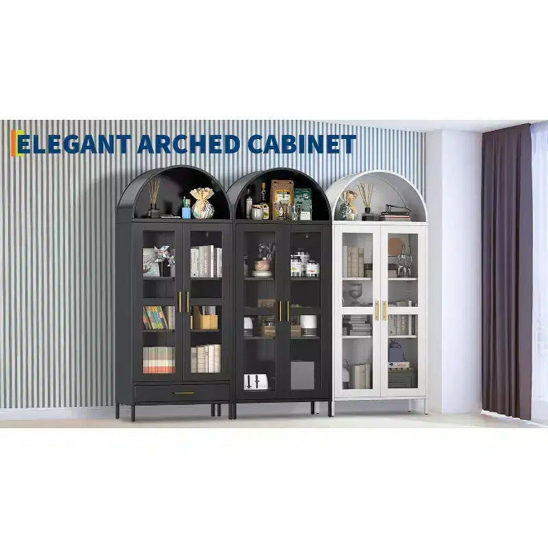 Armadietto portaoggetti alto 185 cm con anta in vetro e ripiani regolabili, organizer/libreria da esposizione per cucina/sala da pranzo/soggiorno