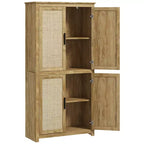 64 Kitchen Pantry, Tall Storage Cabinet with 4 Rattan Doors, 4 Tier Shelves and Adjustable Shelf