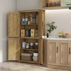 Dispensa da cucina alta 162 cm, mobile contenitore alto con 4 ante in rattan, 4 ripiani e ripiano regolabile