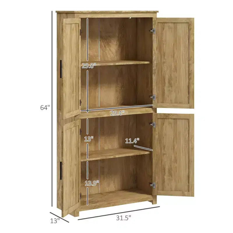 Dispensa da cucina alta 162 cm, mobile contenitore alto con 4 ante in rattan, 4 ripiani e ripiano regolabile