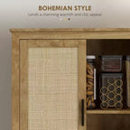 Dispensa da cucina alta 162 cm, mobile contenitore alto con 4 ante in rattan, 4 ripiani e ripiano regolabile