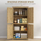 Dispensa da cucina alta 162 cm, mobile contenitore alto con 4 ante in rattan, 4 ripiani e ripiano regolabile