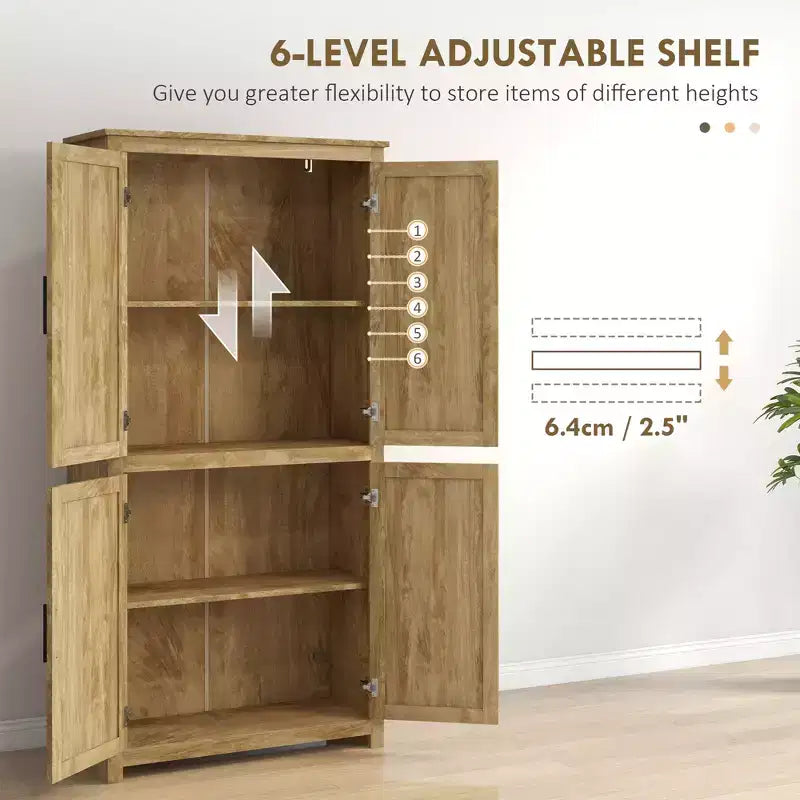 Dispensa da cucina alta 162 cm, mobile contenitore alto con 4 ante in rattan, 4 ripiani e ripiano regolabile