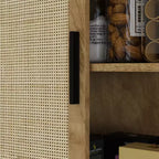 Dispensa da cucina alta 162 cm, mobile contenitore alto con 4 ante in rattan, 4 ripiani e ripiano regolabile