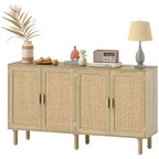 Bohemian Sideboard, 62.2 Buffet Cabinet with 4 Rattan Doors and Shelves for Living Room, Hallway