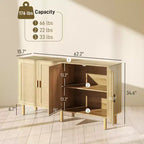 Credenza bohémien, mobile buffet da 62,2 pollici con 4 ante e ripiani in rattan per soggiorno, corridoio