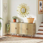 Credenza bohémien, mobile buffet da 62,2 pollici con 4 ante e ripiani in rattan per soggiorno, corridoio