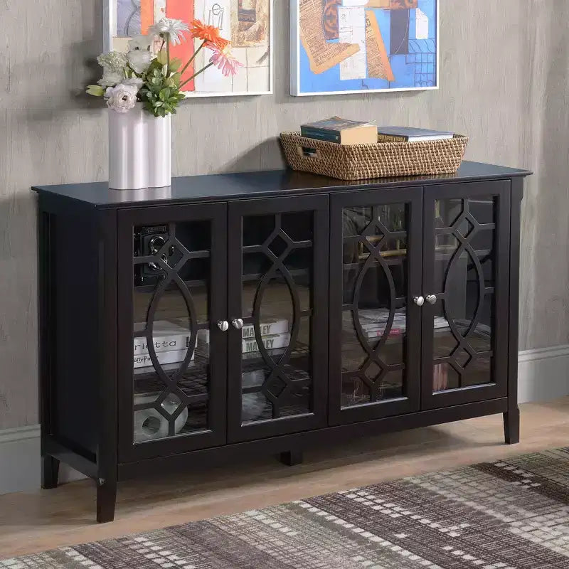 Madia Credenza, Mobile Contenitore da Cucina, Credenza con Anta in Vetro e Ripiani Regolabili