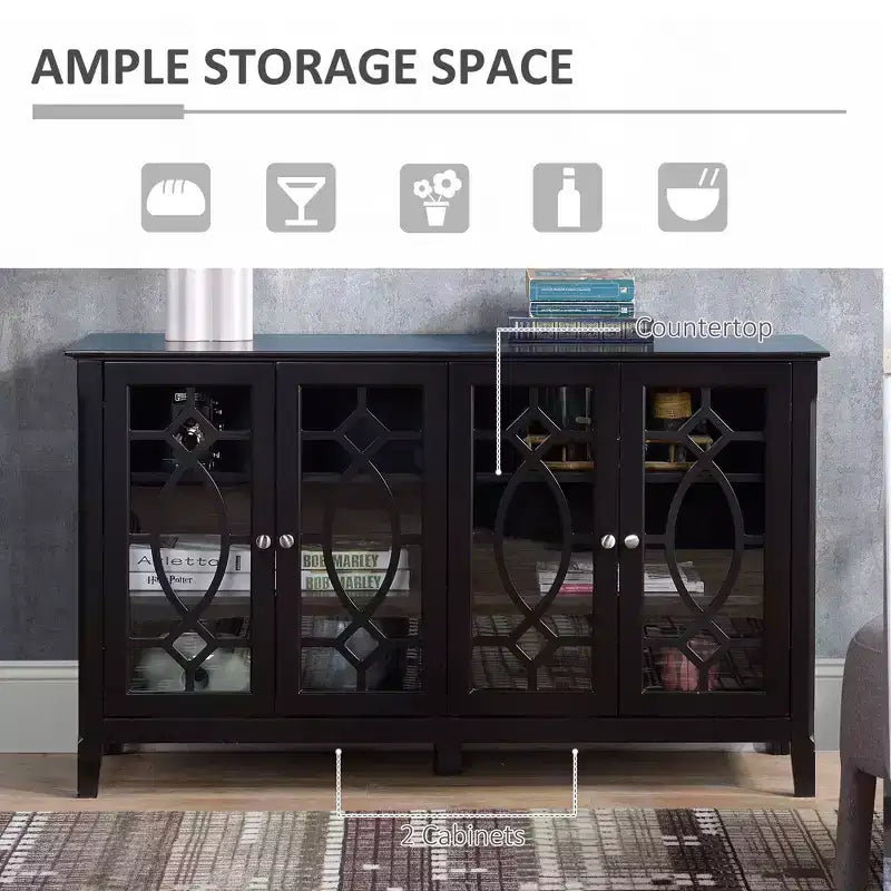 Madia Credenza, Mobile Contenitore da Cucina, Credenza con Anta in Vetro e Ripiani Regolabili
