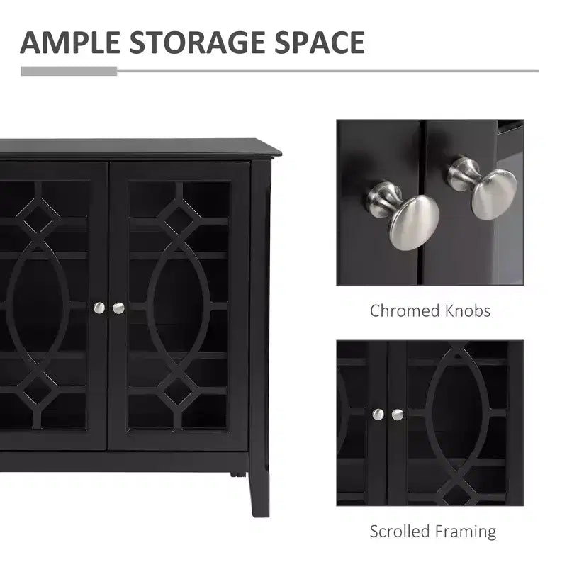 Madia Credenza, Mobile Contenitore da Cucina, Credenza con Anta in Vetro e Ripiani Regolabili