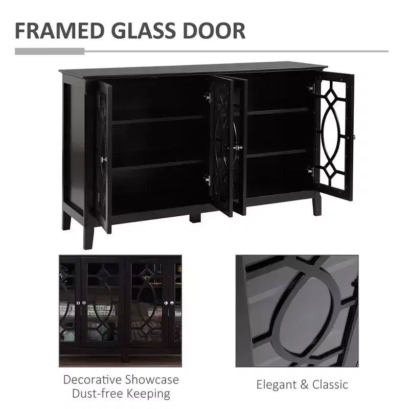 Madia Credenza, Mobile Contenitore da Cucina, Credenza con Anta in Vetro e Ripiani Regolabili