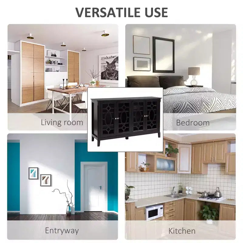 Madia Credenza, Mobile Contenitore da Cucina, Credenza con Anta in Vetro e Ripiani Regolabili