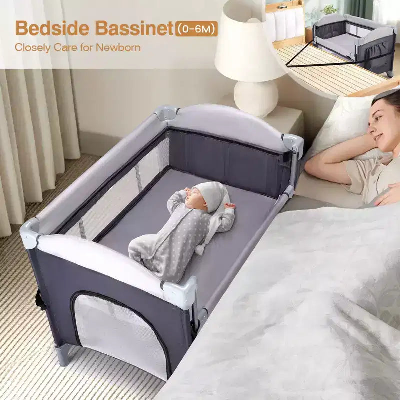 JOYMOR Box Multifunzione 4 in 1 con Culla, Culla per Neonato, Box Portatile per Neonati e Bambini Piccoli (Nero)