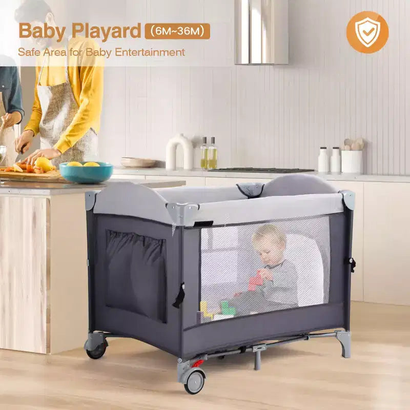 JOYMOR Box Multifunzione 4 in 1 con Culla, Culla per Neonato, Box Portatile per Neonati e Bambini Piccoli (Nero)
